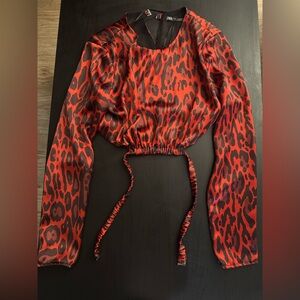 Zara red and black long sleeve crop top